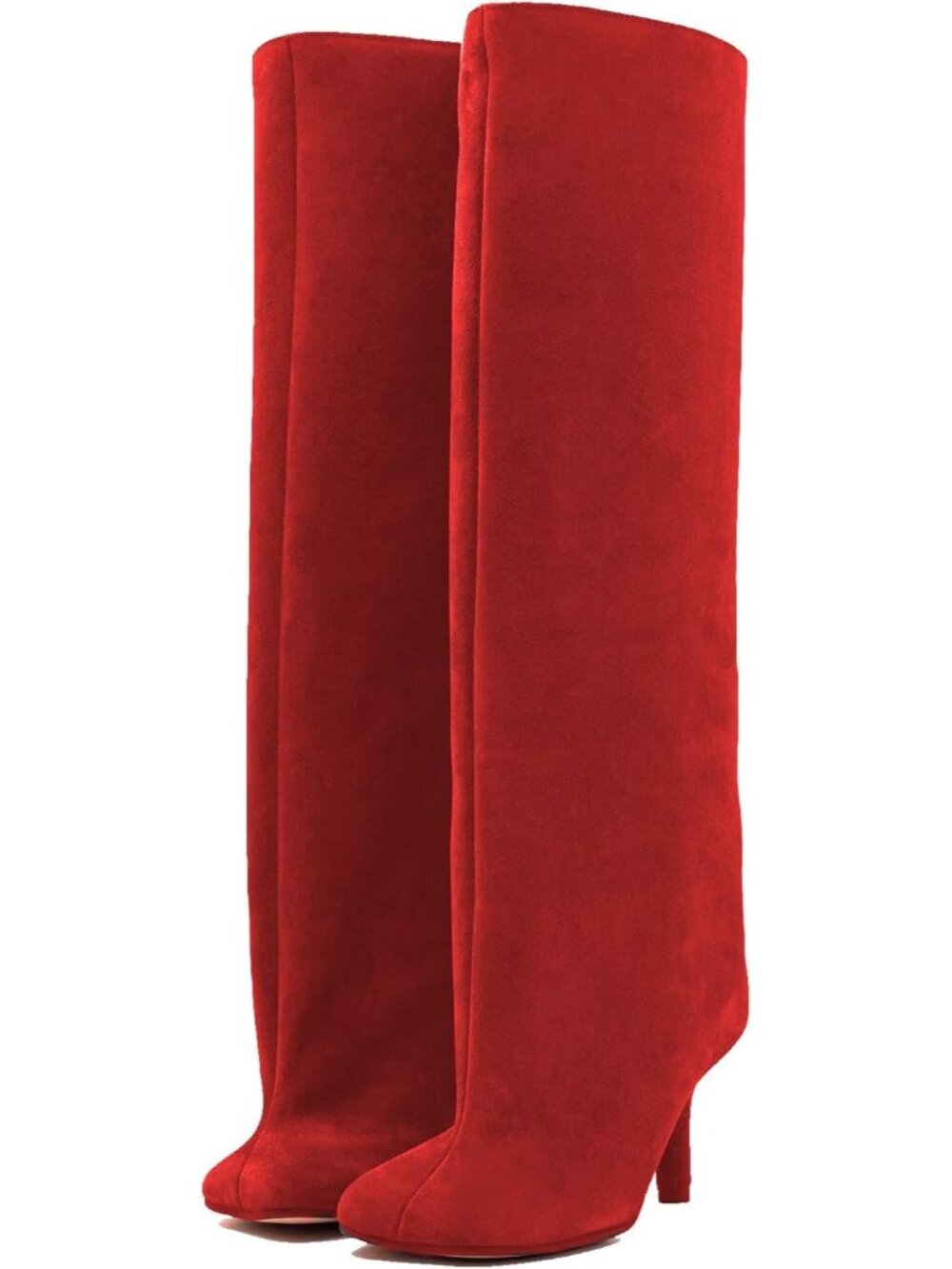 Women's Suede Knee High Boots Square Toe Red Stiletto Heels Wide Calf Boot